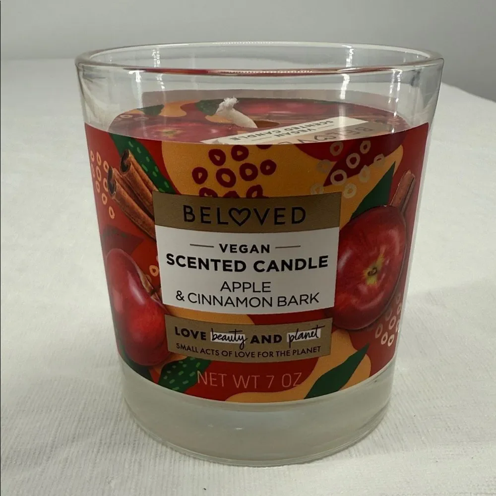 Beloved Vegan Scented Candle Apple & Cinnamon Bark 7 oz Single Wick Glass Jar